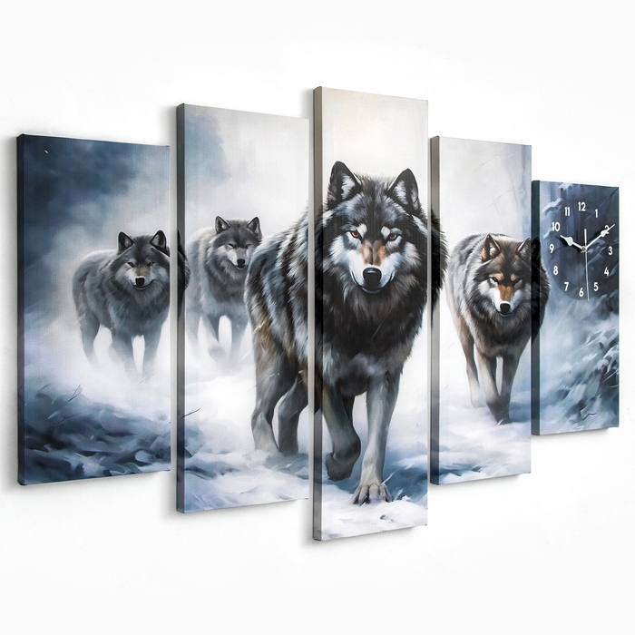Часы-картина настенные модульные  Часы-картина настенные модульные "Волки", бесшумные, 80 х 140 см