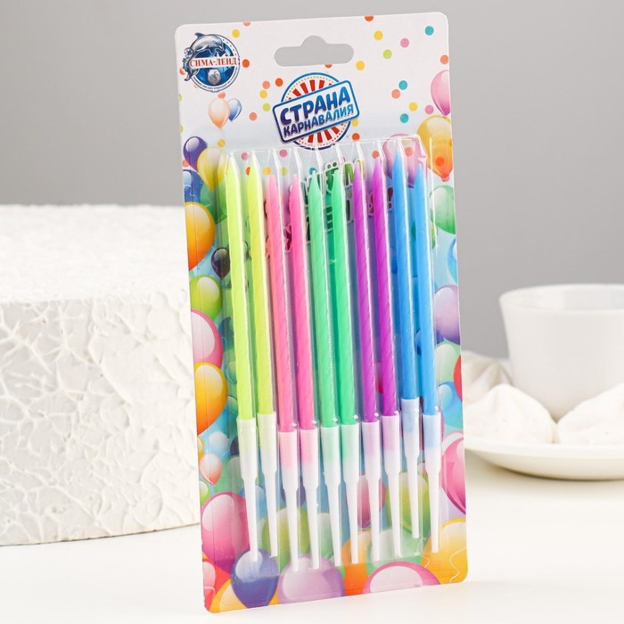 Свечи для торта Свечи для торта "Неон", 10 шт, разноцветные, 14 см