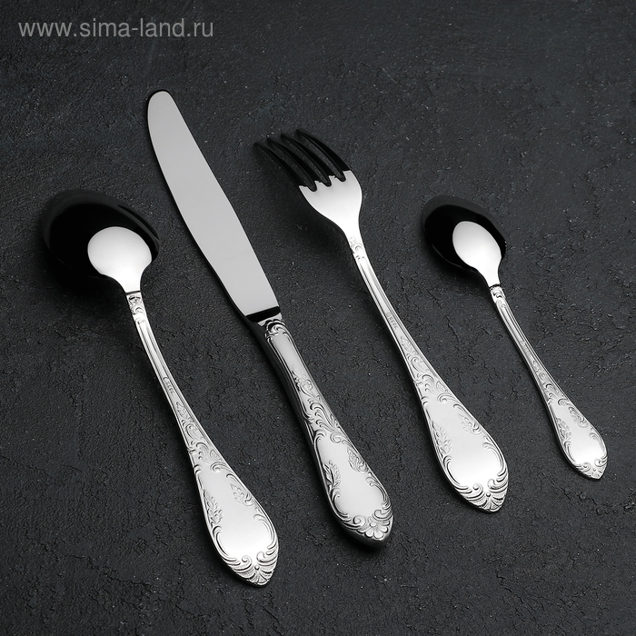 Набор столовых приборов «Посольский», 24 предмета, декоративная коробка, цвет серебряный Набор столовых приборов «Посольский», 24 предмета, декоративная коробка, цвет серебряный