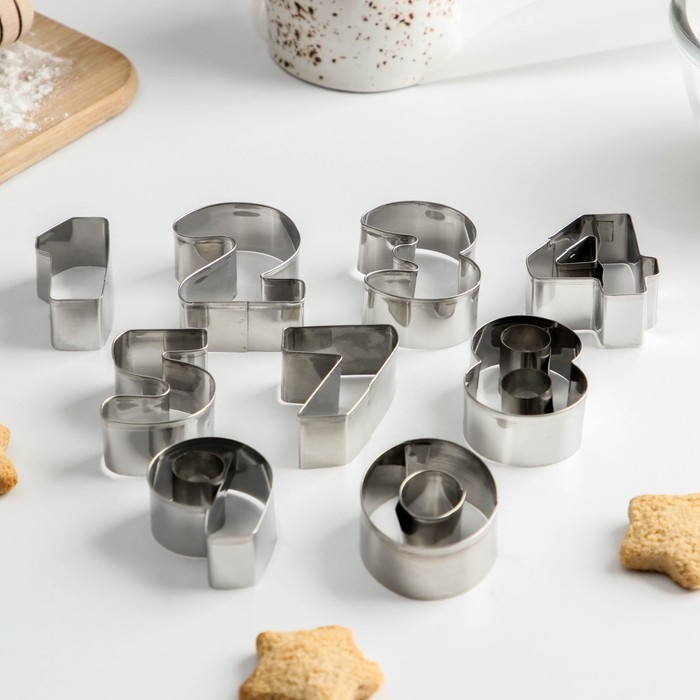 Набор форм для печенья «Цифры», 9 шт, цвет серебристый Набор форм для печенья «Цифры», 9 шт, цвет серебристый