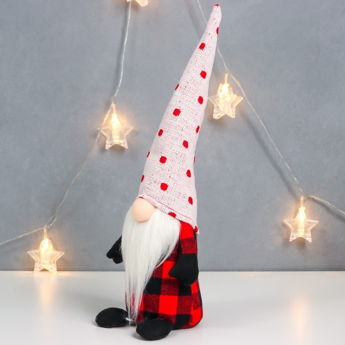 Кукла интерьерная Кукла интерьерная "Дедушка Мороз в клетчатом кафтане, колпак в горох" 40х15х8 см