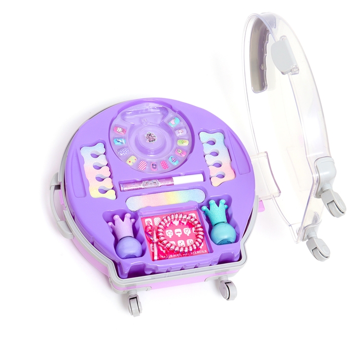 Набор косметики для девочки "Чемодан на колёсах", сиреневый, с накладными ногтями