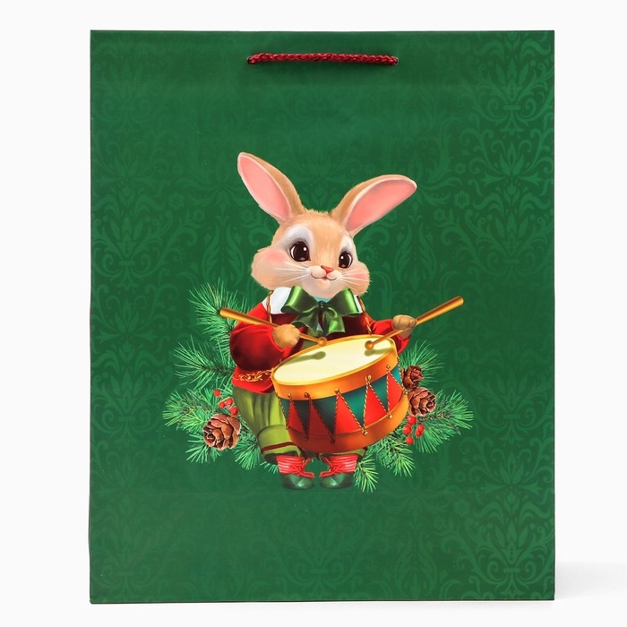 Новый год. Пакет подарочный "Заяц-барабанщик", 26 х 32 х 12 см.