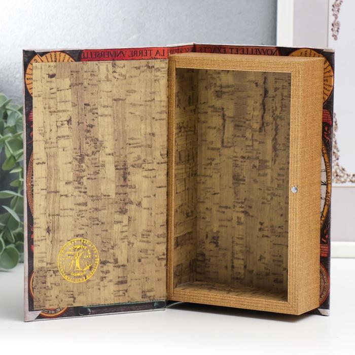 Шкатулка-книга дерево  Шкатулка-книга дерево "Карта Колумба" кожзам 21х13х5 см