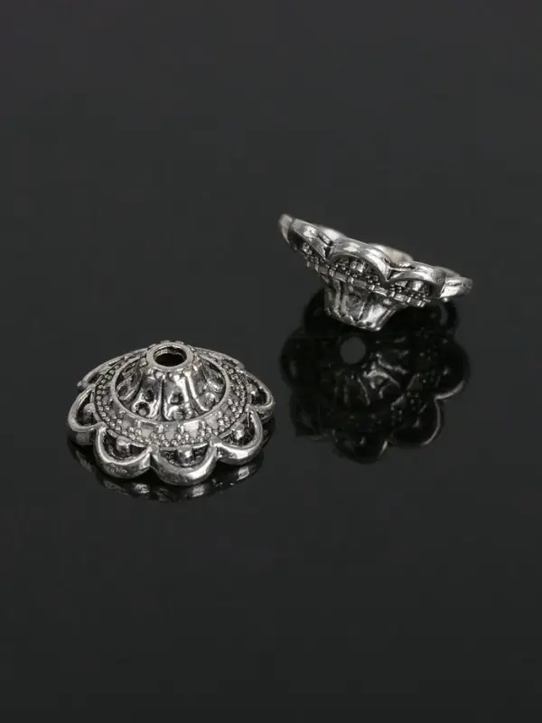 Шапочки для бусин (набор 10 шт.), 1.4&times;1.4&times;0.6 см, цвет черненое серебро