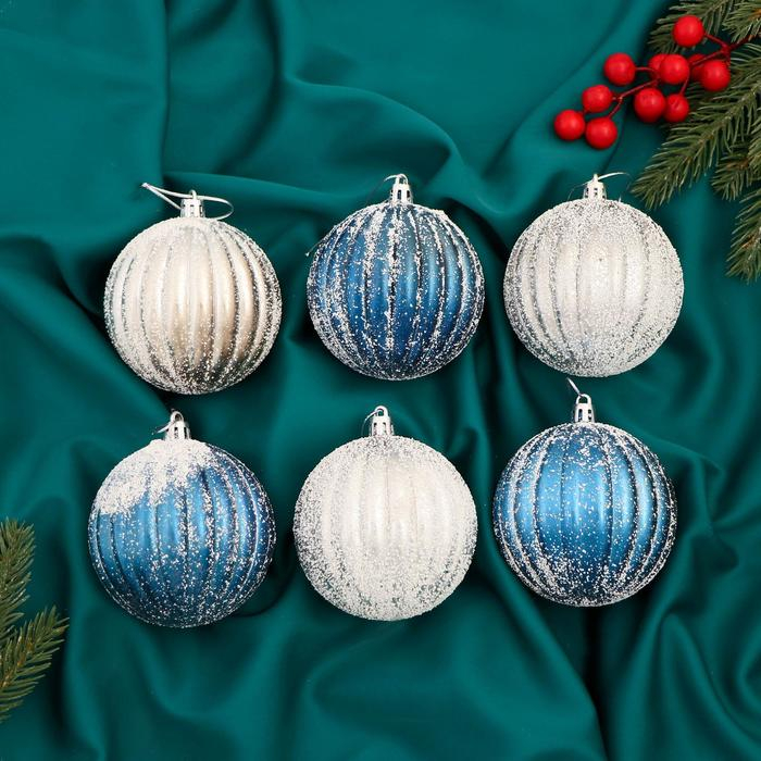 Набор шаров пластик d-8 см, 6 шт Набор шаров пластик d-8 см, 6 шт "Роксолана" бело-синий