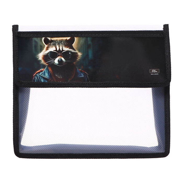 Папка для тетрадей А5 (230 х 190 х 50 мм), с клапаном на липучке, пластик/текстиль, Calligrata, Папка для тетрадей А5 (230 х 190 х 50 мм), с клапаном на липучке, пластик/текстиль, Calligrata, "Енот"