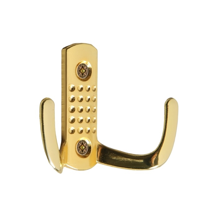 Крючок мебельный ТУНДРА TKD011, двухрожковый, золото Крючок мебельный ТУНДРА TKD011, двухрожковый, золото