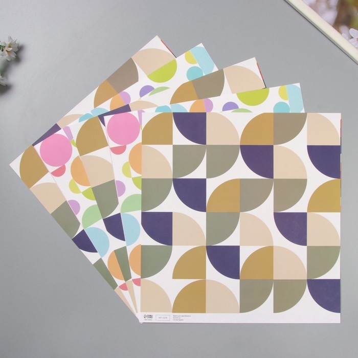 Бумага для скрапбукинга двусторонняя Бумага для скрапбукинга двусторонняя "Змейка и яркие круги" плотность 180 гр набор 5 шт 30,5х32 см