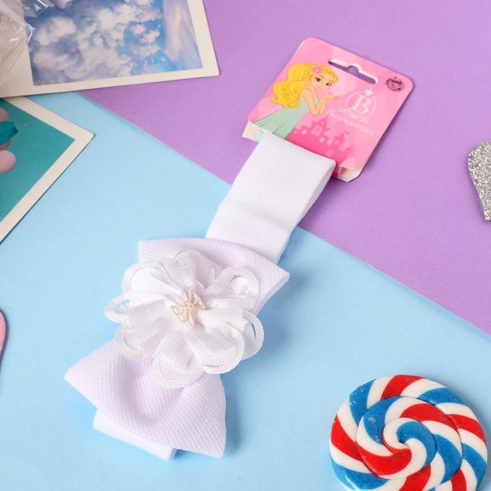 Повязка для волос Повязка для волос "Модница" бантик в цветочке, 10,5х6,5 см, белый