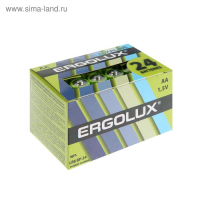 Батарейка алкалиновая Ergolux, AA, LR6-24BOX (LR6 BP-24), 1.5В, набор 24 шт.