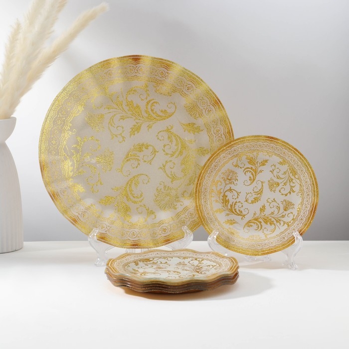Набор столовый «Растительный узор», 7 предметов: d=30 см - 1 шт, d=18 см - 6 шт, цвет бежевый с золотым Набор столовый «Растительный узор», 7 предметов: d=30 см - 1 шт, d=18 см - 6 шт, цвет бежевый с золотым