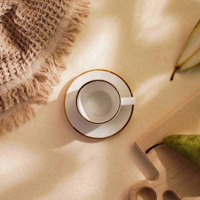 Чайная пара фарфоровая SL Home «Волна в камне», 2 предмета: чашка 200 мл, блюдце d=12,5 см, цвет белый