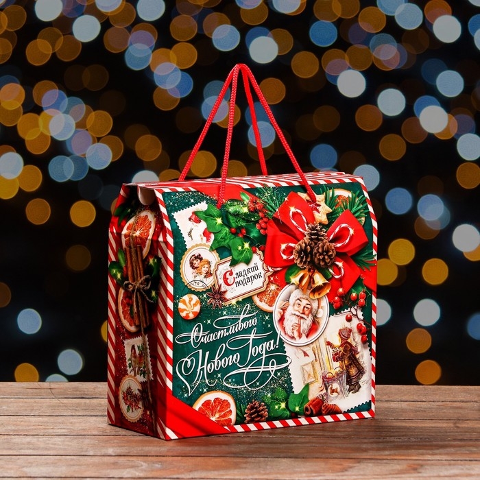 Коробка подарочная складная  Коробка подарочная складная "Изумрудный Винтаж" 23 х 10 х 22 см. Новый год