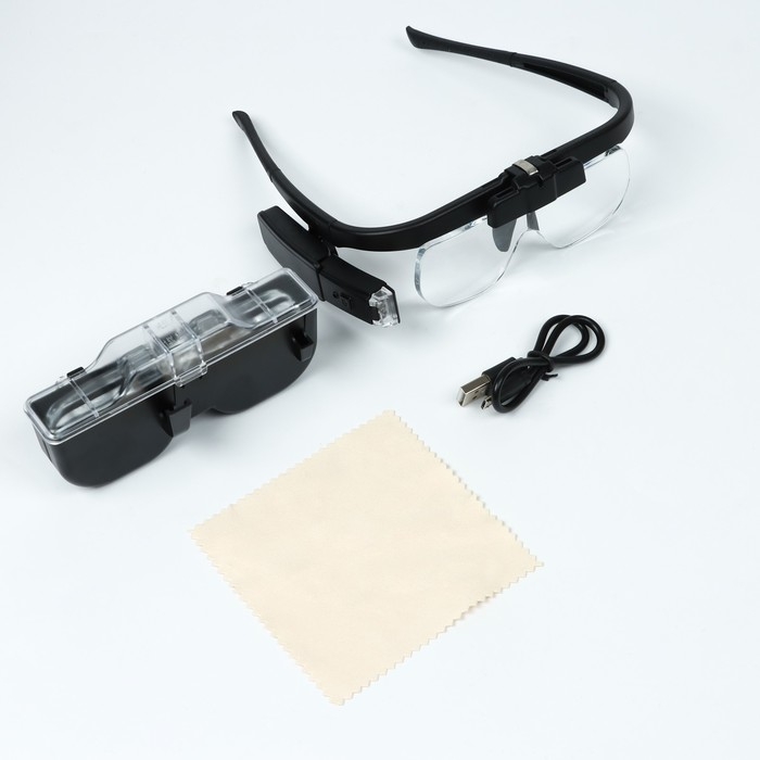 Лупа налобная (очки), 3 линзы в комплекте, подсветка Лупа налобная (очки), 3 линзы в комплекте, подсветка