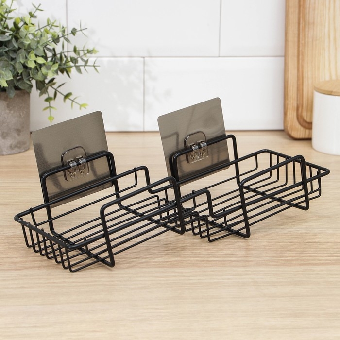 Полка на липучке Доляна, 31×11×6 см, цвет чёрный Полка на липучке Доляна, 31×11×6 см, цвет чёрный