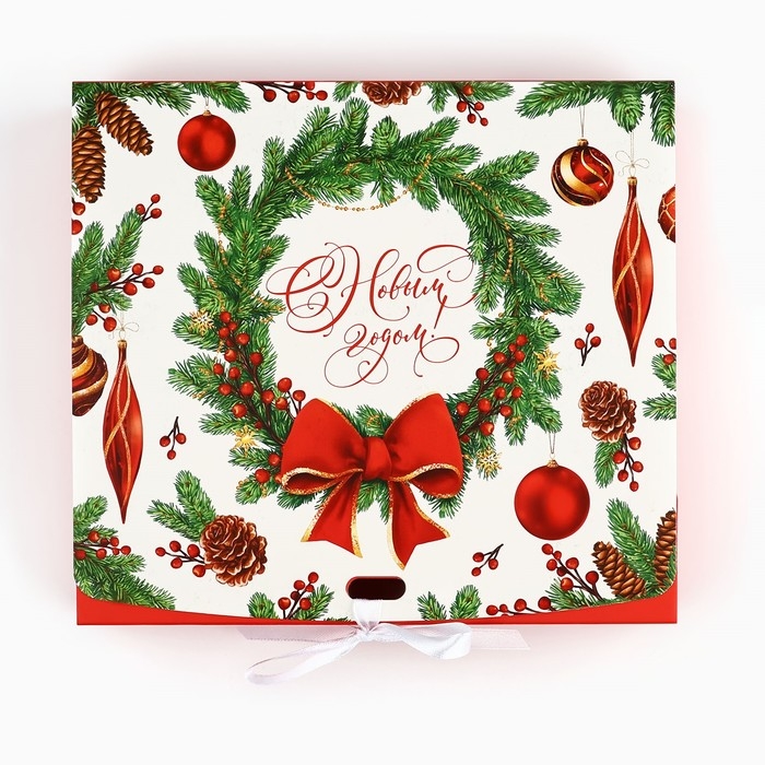Коробка подарочная новогодняя складная двухсторонняя «Новогодние игрушки», 20 х 18 х 5 см, Новый год Коробка подарочная новогодняя складная двухсторонняя «Новогодние игрушки», 20 х 18 х 5 см, Новый год