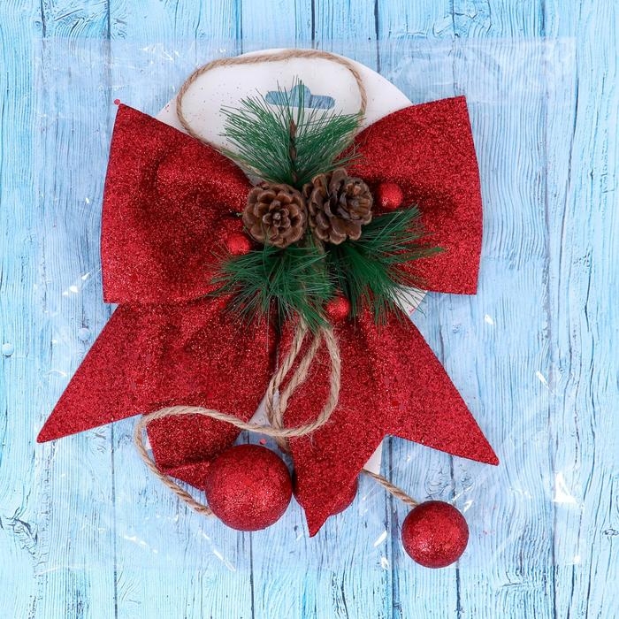 Украшение новогоднее  Украшение новогоднее "Бант с декором" 16х18,5 см, красный