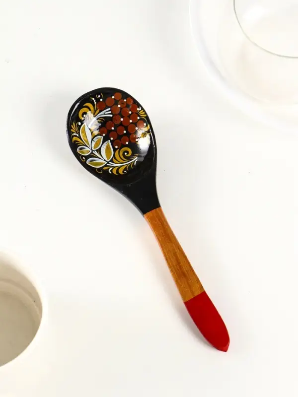 Ложка деревянная &laquo;Чернушка&raquo;, с плоским черенком, 20.2&times;6.2 см, хохлома, ручная роспись