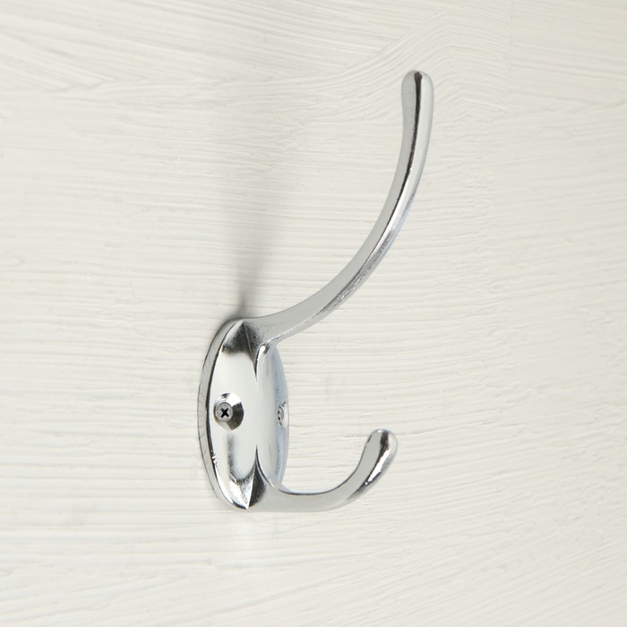 Крючок мебельный ТУНДРА TKD012, двухрожковый, хром Крючок мебельный ТУНДРА TKD012, двухрожковый, хром