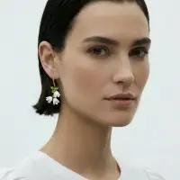 Серьги "Цветы Ландыша", цвет бело-зелёный в золоте