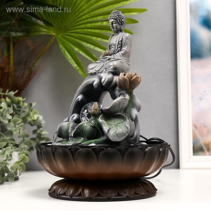 Фонтан настольный от сети, подсветка Фонтан настольный от сети, подсветка "Серый будда на волне" 34х23х23 см