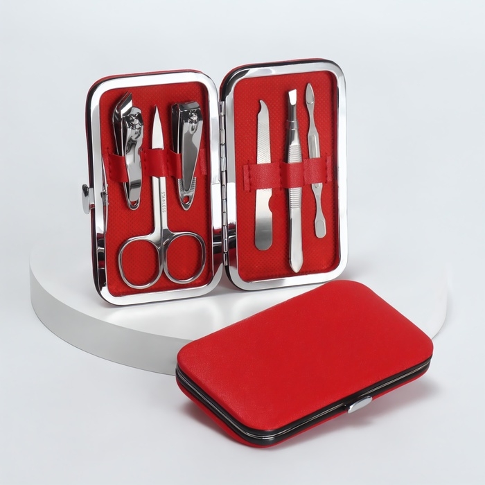 Набор маникюрный «Нежность», 6 предметов, в футляре, цвет красный Набор маникюрный «Нежность», 6 предметов, в футляре, цвет красный