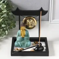 Сад Дзен "Будда в бирюзовом у гонга" песок+камни+аромапалочки 13,2х15х16 см