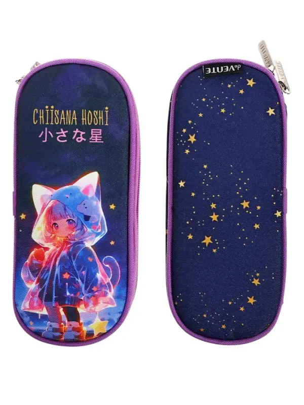 Пенал - футляр deVENTE Chiisana Hoshi, 80&times;210&times;50 мм, мягкий, на молнии, 1 отделение, текстиль, тёмно-синий