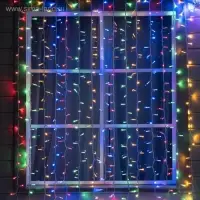 Гирлянда &laquo;Занавес&raquo; 2&times;3 м, IP65, УМС, белая нить каучук, 600 LED, свечение мульти, 220 В