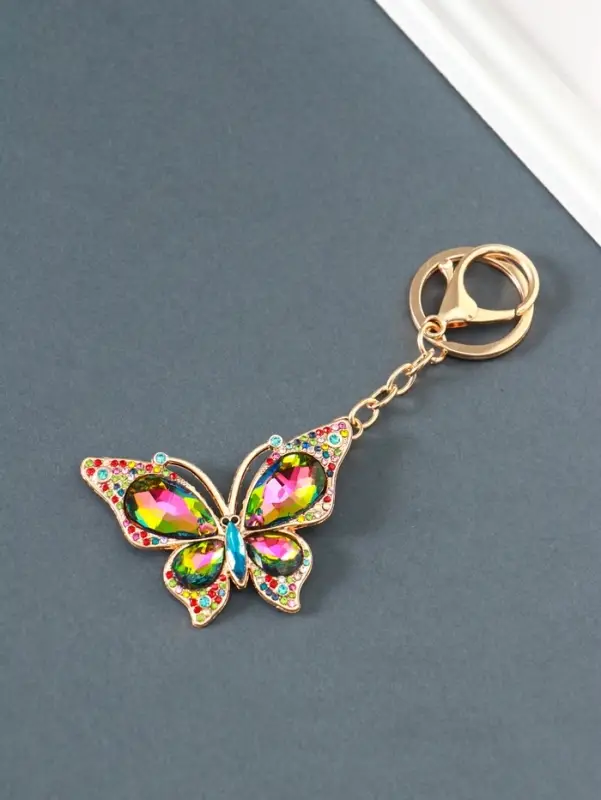 Брелок металл, стразы на карабине "Бабочка" передивается 4,7х6,4х0,8 см