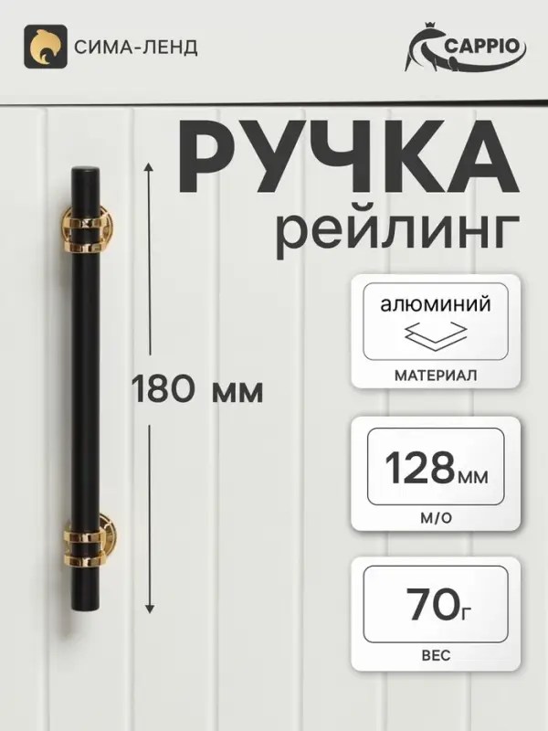 Ручка-рейлинг CAPPIO RSC003, м/о 128 мм, d=12 мм, цвет черный с золотом, 4 шт.