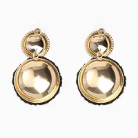 Серьги "Сияние вечера" круг двойной, цвет чёрный в золоте