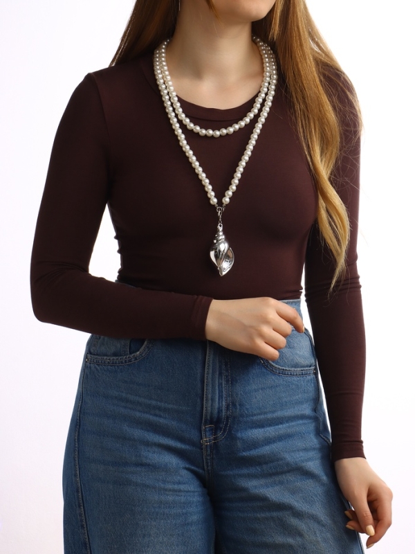 Портупея жемчужная с кулоном «Ракушка», 129 см, белая в серебре Портупея жемчужная с кулоном «Ракушка», 129 см, белая в серебре