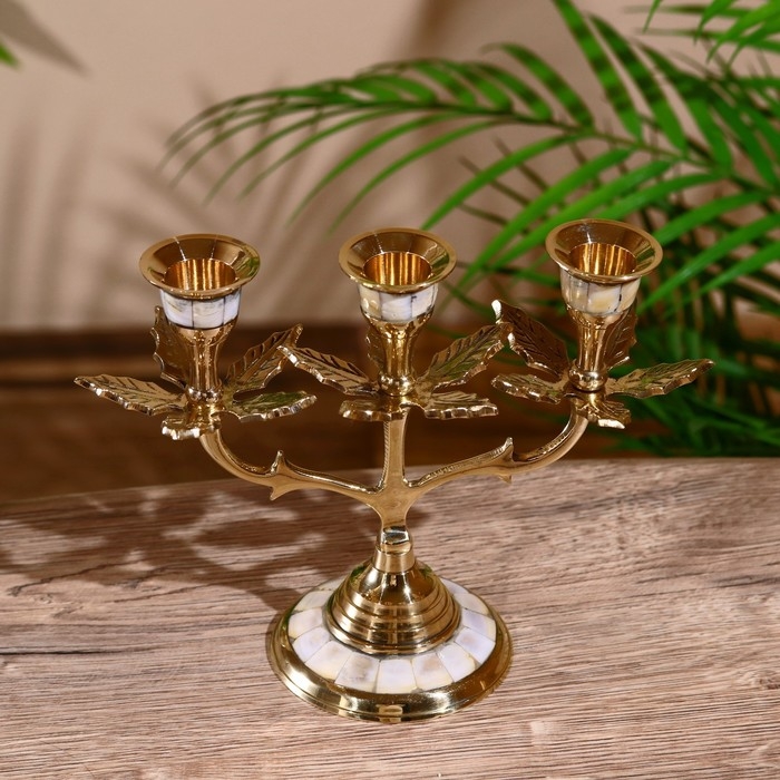 Подсвечник  Подсвечник "Трио" латунь, перламутр 15 см