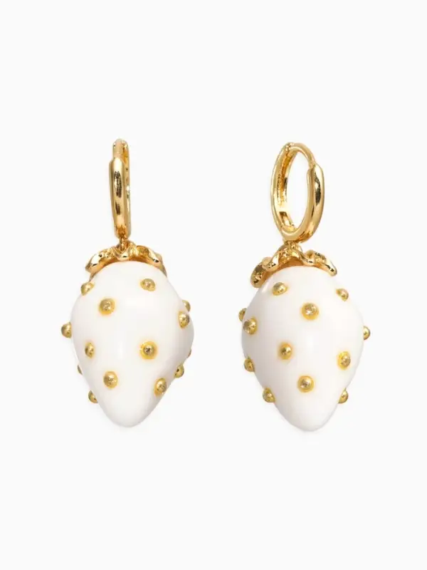 Серьги конго &laquo;Клубника в крапинку&raquo;, белые в золоте