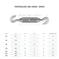 Талреп крюк-крюк ТУНДРА krep, DIN1480, М6, оцинкованный, 1 шт.