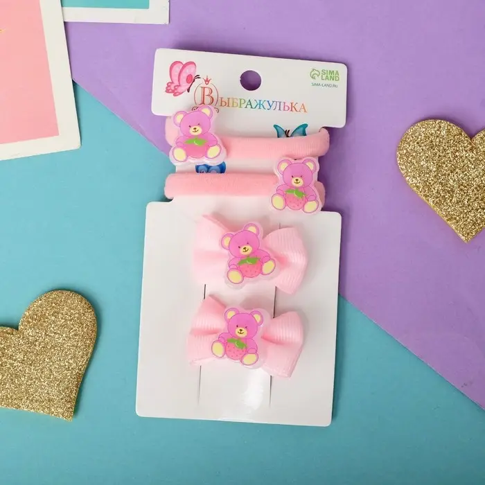 Набор для волос "Милашка" (2 зажима 3,5 см, 2 резинки) мишка