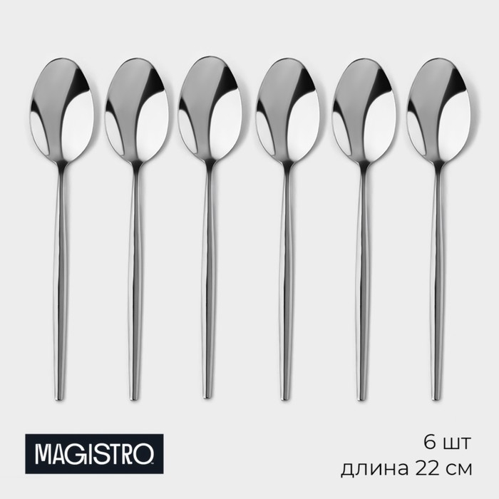 Набор столовых ложек из нержавеющей стали Magistro «Блинк», длина 22 см, 6 шт, цвет серебряный Набор столовых ложек из нержавеющей стали Magistro «Блинк», длина 22 см, 6 шт, цвет серебряный