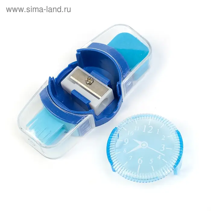 Точилка с контейнером «Часы», с ластиком и щеткой, МИКС Точилка с контейнером «Часы», с ластиком и щеткой, МИКС