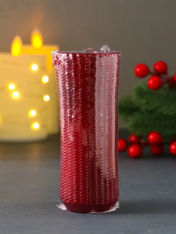 Свеча столбик "Вязаный" 47*117 мм,  лак красная