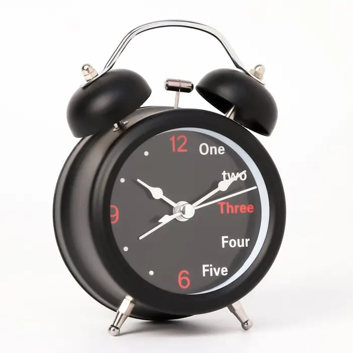 Будильник &laquo;One, two&raquo;, дискретный ход, d=6.5 см, 12&times;8 см, от батарейки АА, чёрные