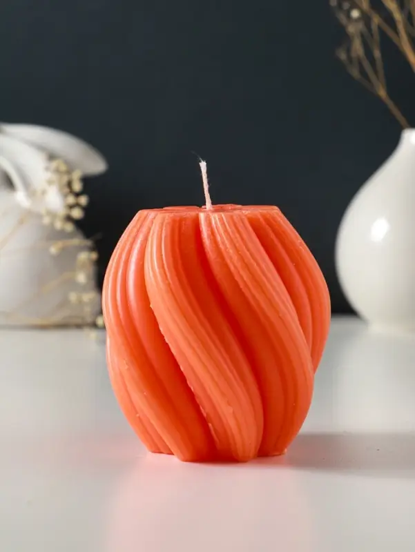 Свеча-цилиндр 9х8 см, 220 гр, с нарезкой, персик Свеча-цилиндр 9х8 см, 220 гр, с нарезкой, персик