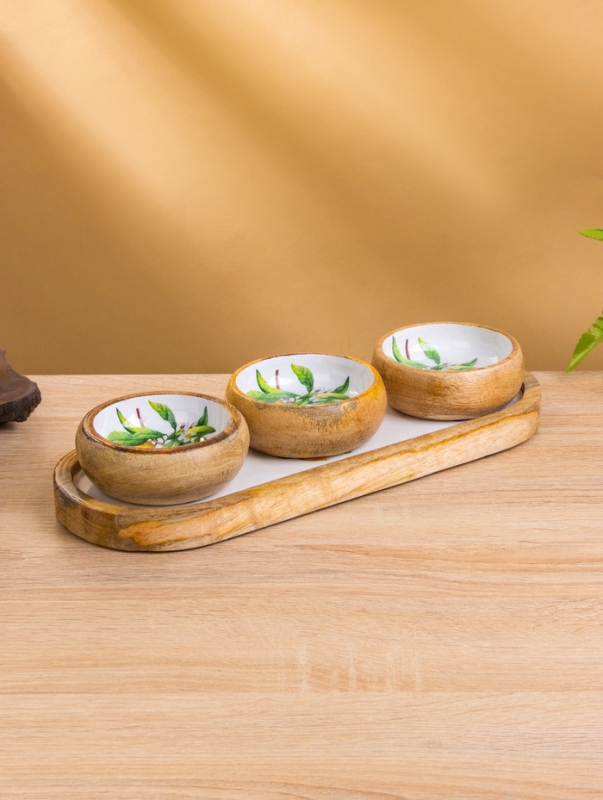 Набор розеток на подносе  Набор розеток на подносе "Лимоны" (3 шт) дерево манго 33,5х13х6,5 см