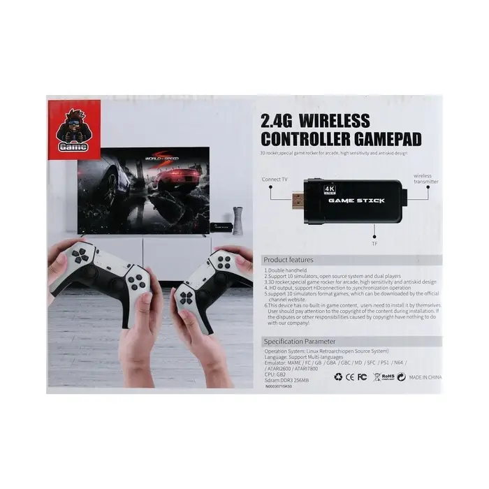 Игровая приставка M8Pro, 8/16/32 бита, 64 ГБ, HDMI, microSD, 2 беспроводных джойстика, чёрная