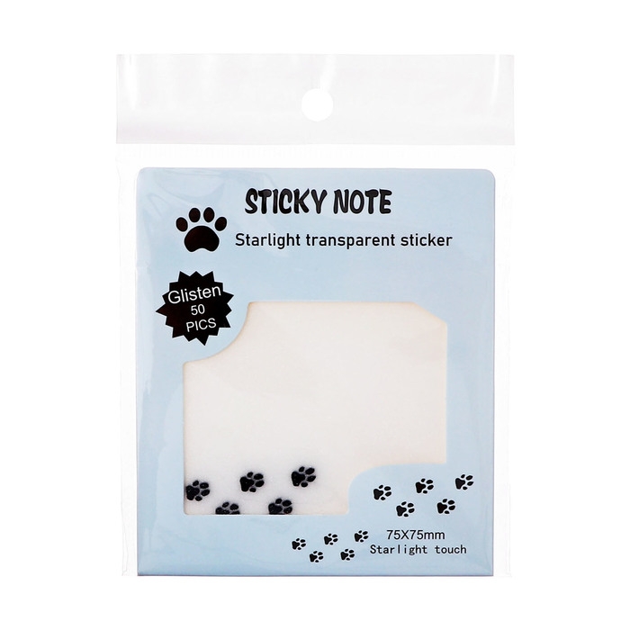 Блок с липким краем 75мм х 75мм 50л пластик прозрачные с блестками Лапки Блок с липким краем 75мм х 75мм 50л пластик прозрачные с блестками Лапки