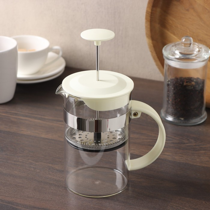 Чайник заварочный френч - пресс Доляна «Гарсон», 800 мл, стекло, цвет молочный Чайник заварочный френч - пресс Доляна «Гарсон», 800 мл, стекло, цвет молочный