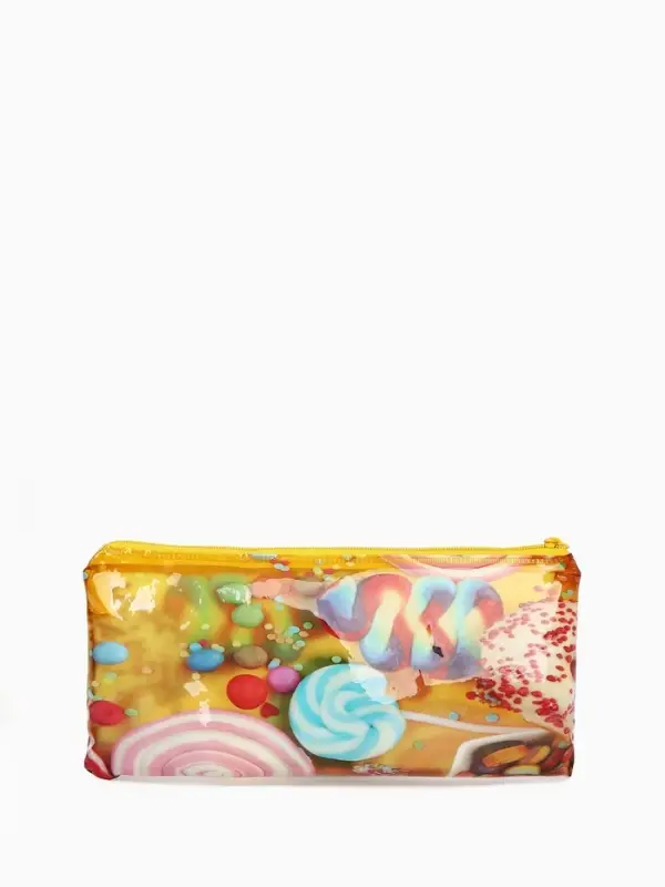 Косметичка-пенал на молнии, с рисунком, жёлтая/разноцветная