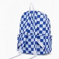 Рюкзак молодёжный на молнии, с карманами, в клетку, размер 30&times;13.5&times;41 см, синий