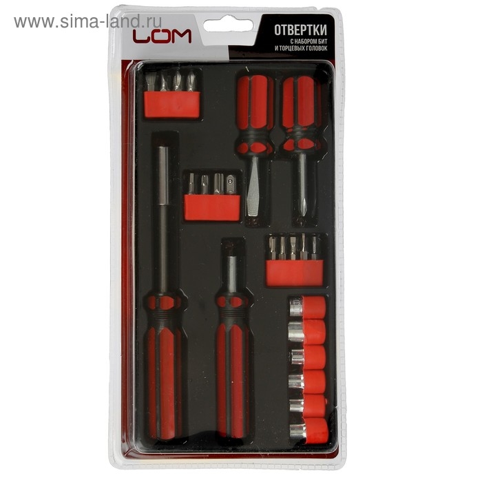 Отвертки с набором бит и головок ЛОМ, пластиковые рукоятки, 23 предмета Отвертки с набором бит и головок ЛОМ, пластиковые рукоятки, 23 предмета